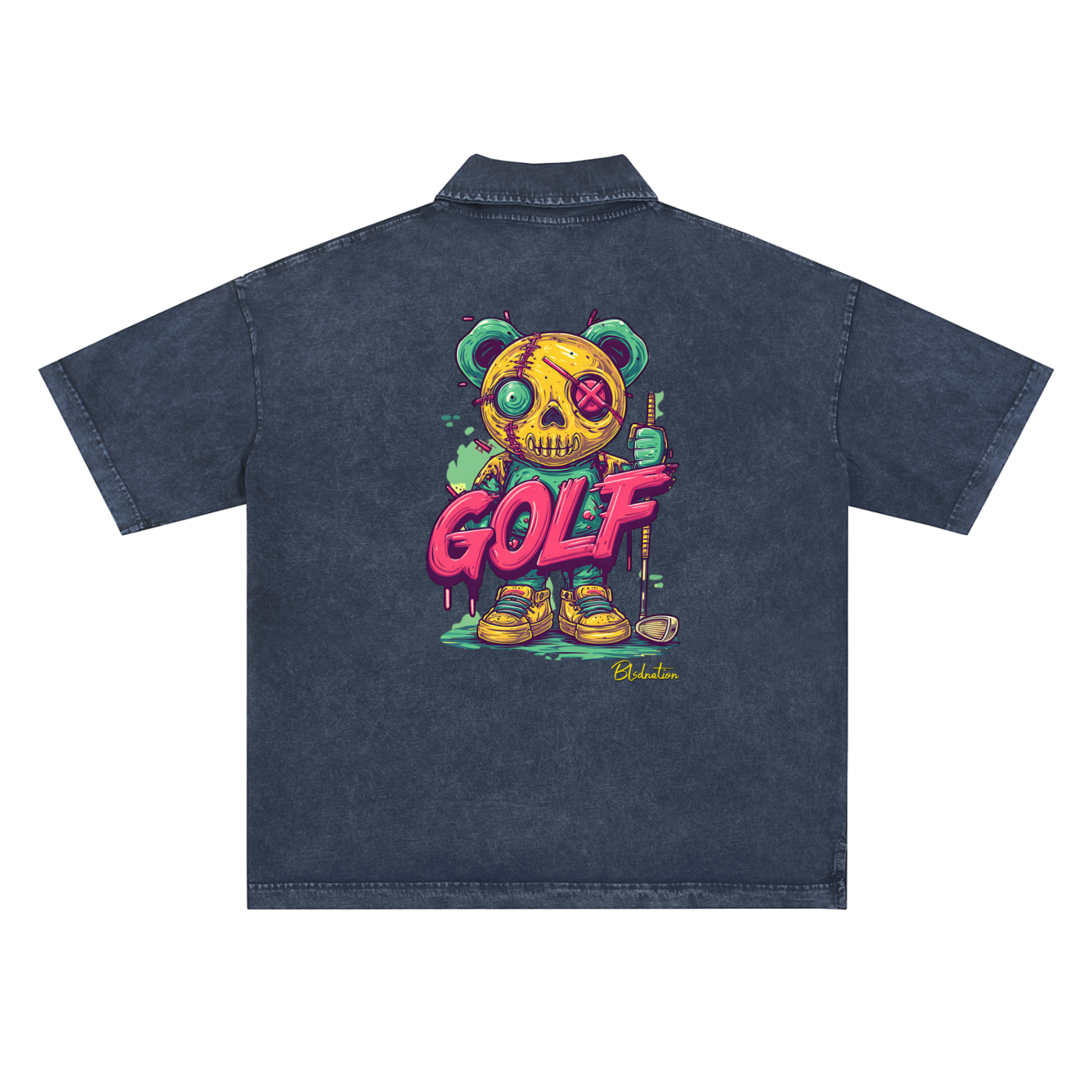 Golf Zombie - Heavyweight Snow-Washed Polo T-Shirt