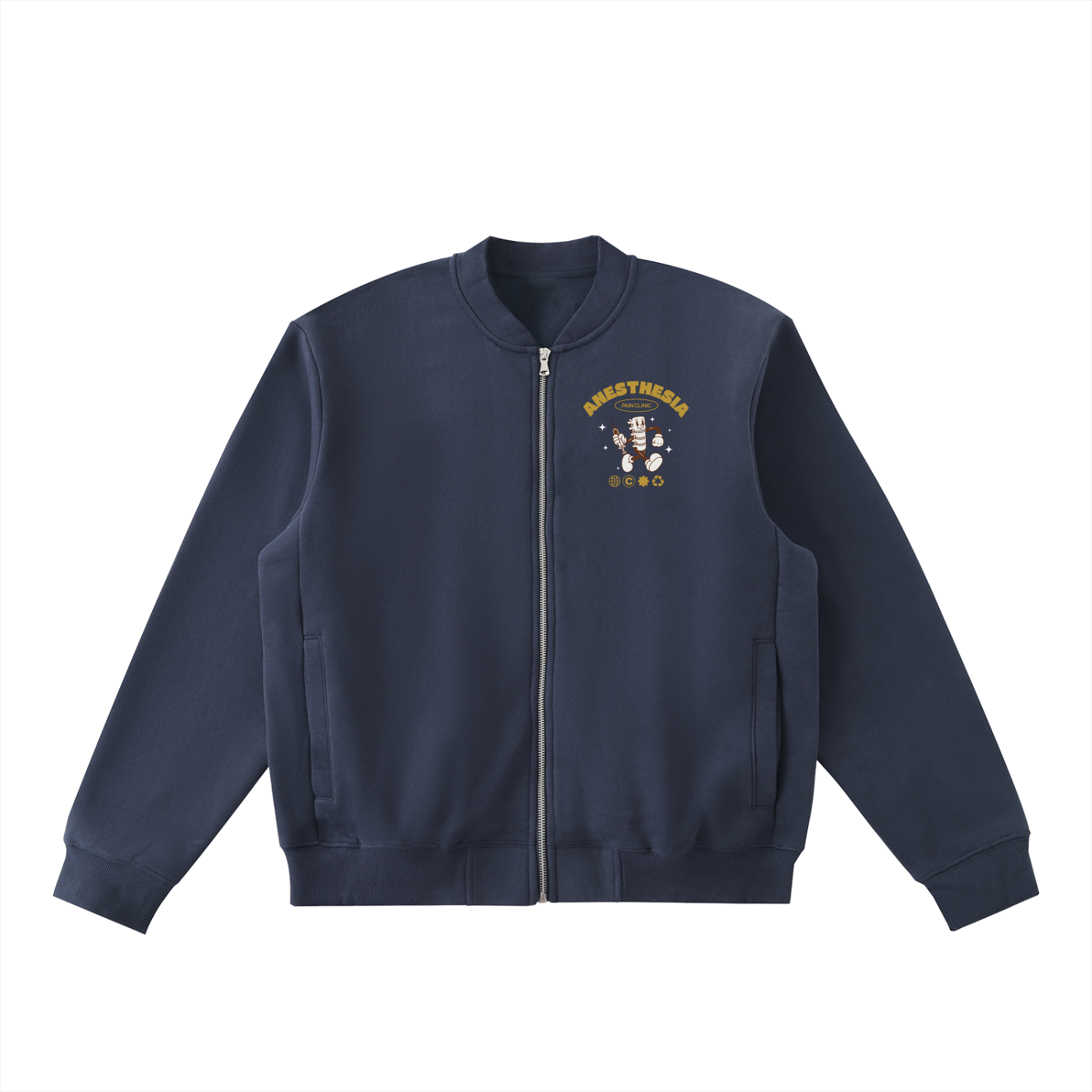 Essential Zip-Up Fleeced Varsity Jacket