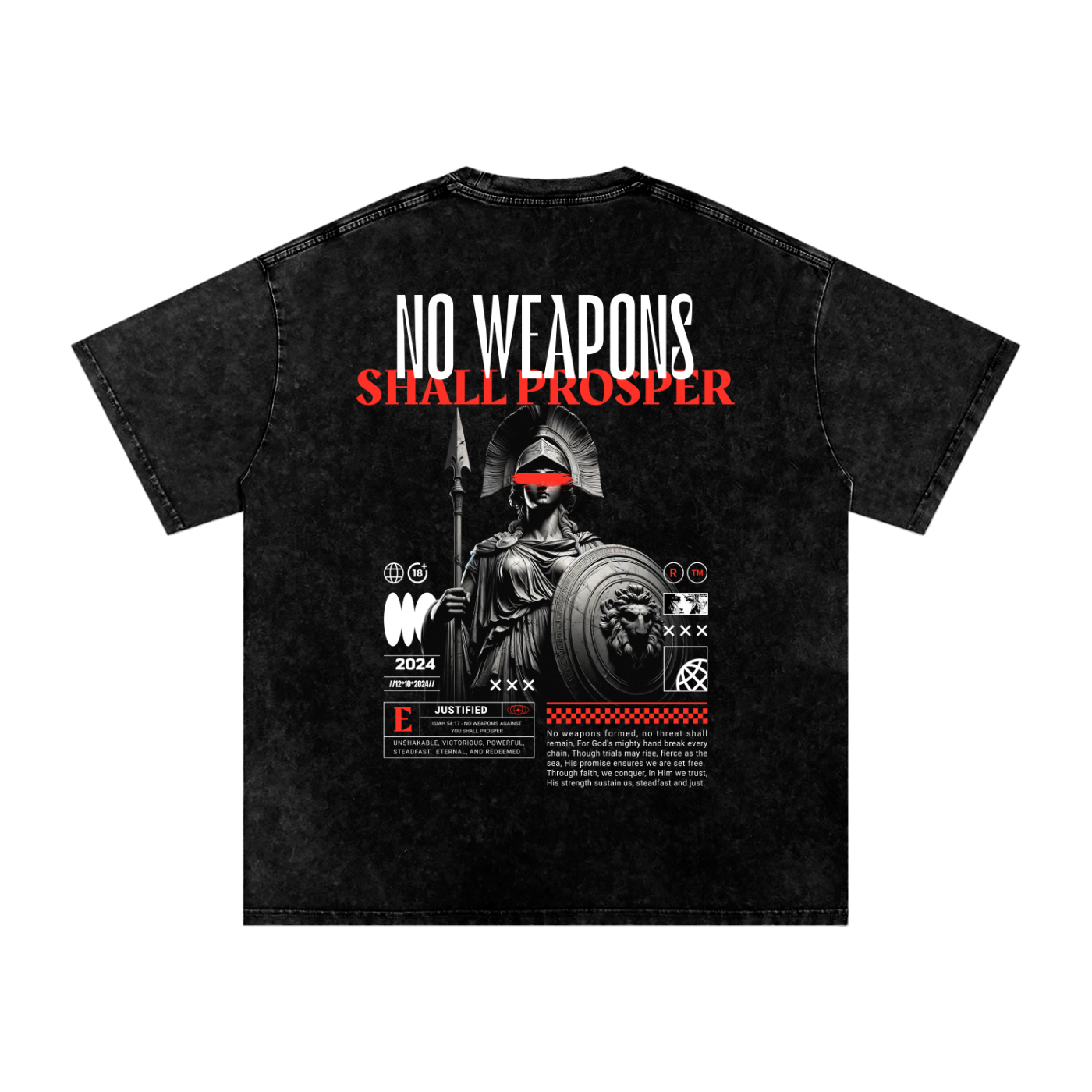 No Weapons Shall Prosper - Acid Wash Oversize T-Shirt - 250 GSM