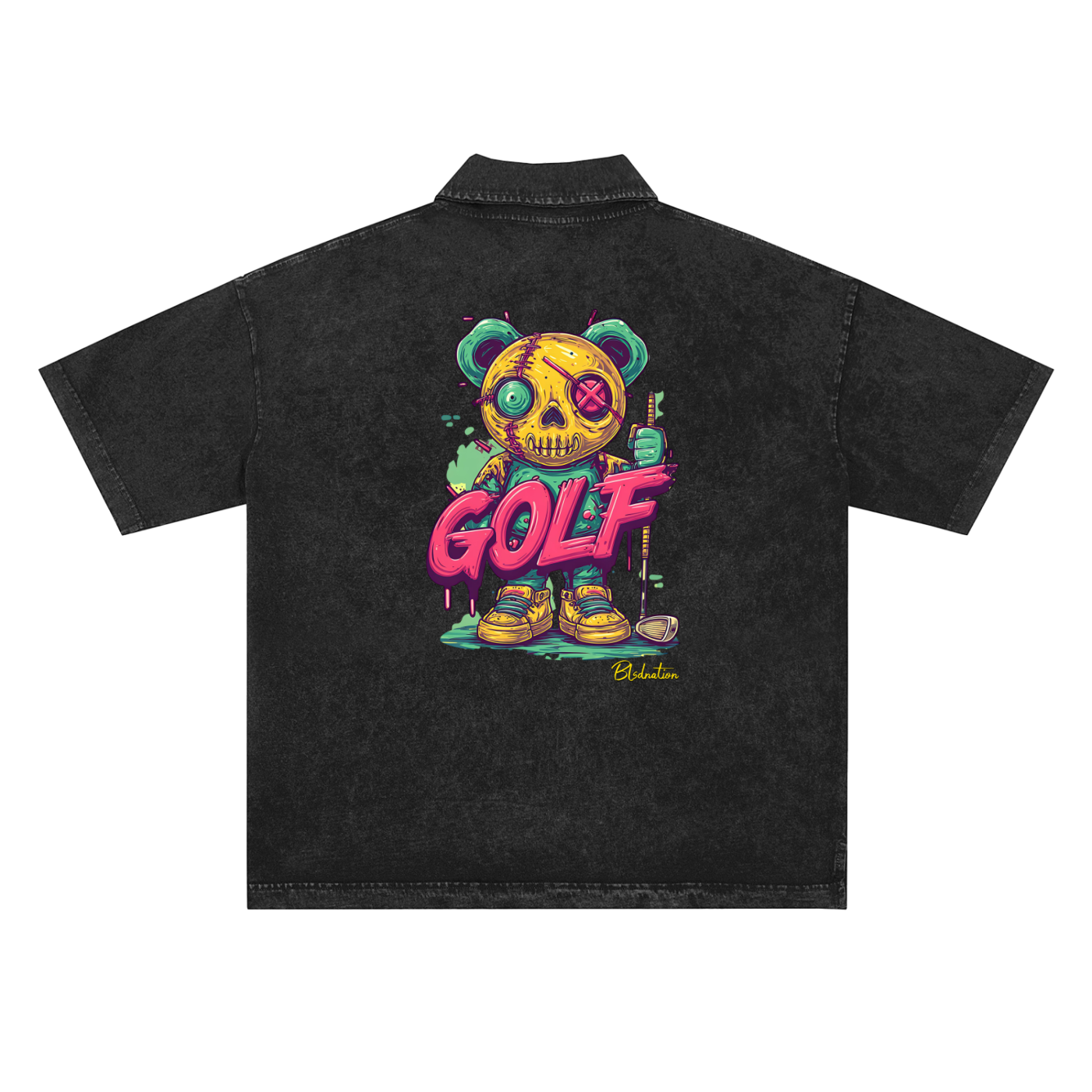 Golf Zombie - Heavyweight Snow-Washed Polo T-Shirt