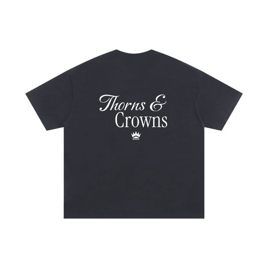 Thorns & Crowns (Black) - Unisex Oversized Cotton T-Shirt