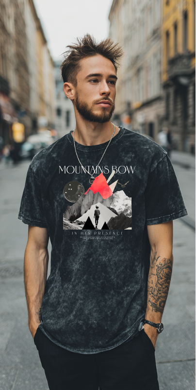 Mountain Bow In His Presence - Snow Washed Oversized Cotton T-Shirt