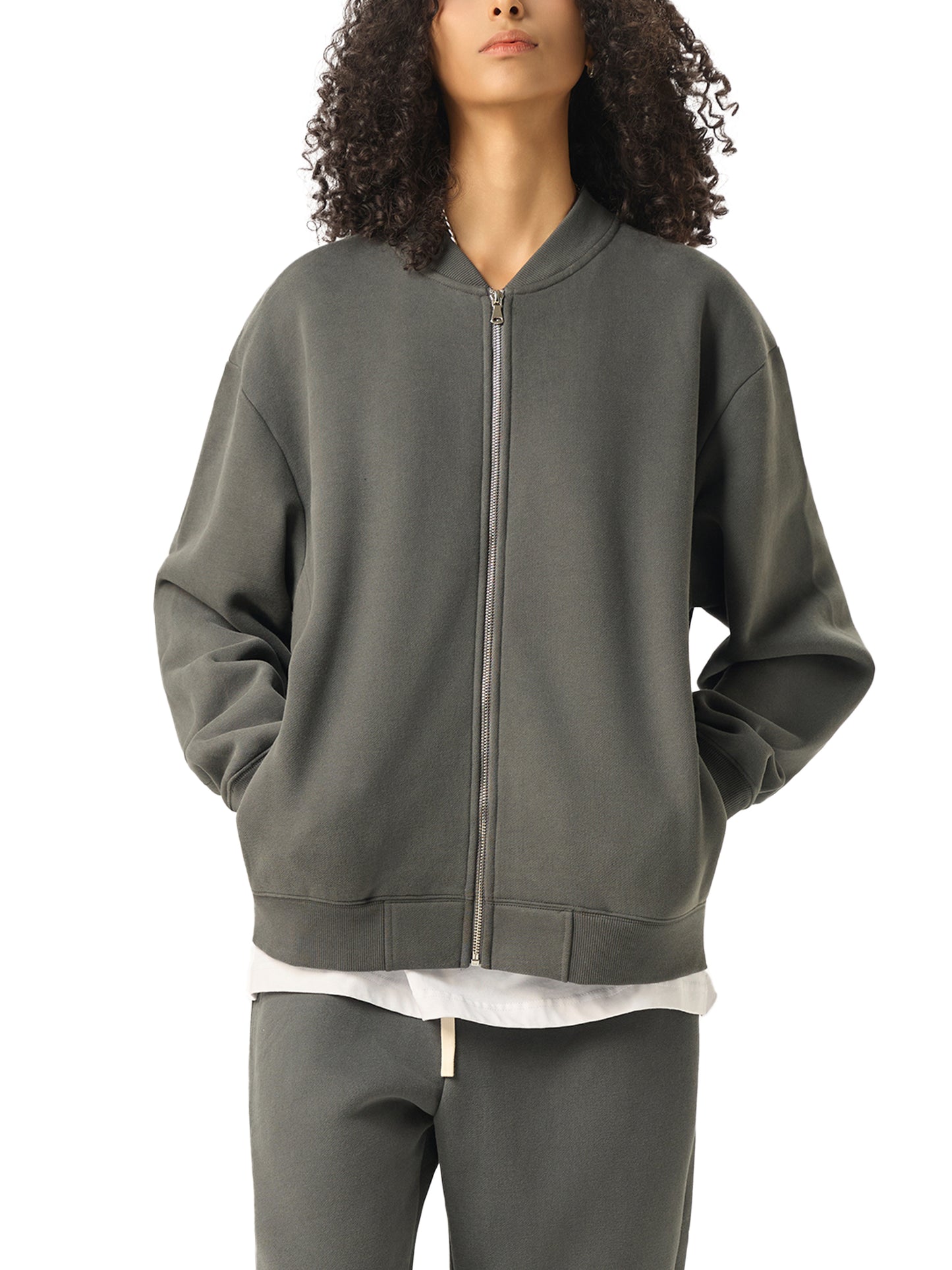Charlene's Zip Up - Essential Zip-Up Fleeced Varsity Jacket