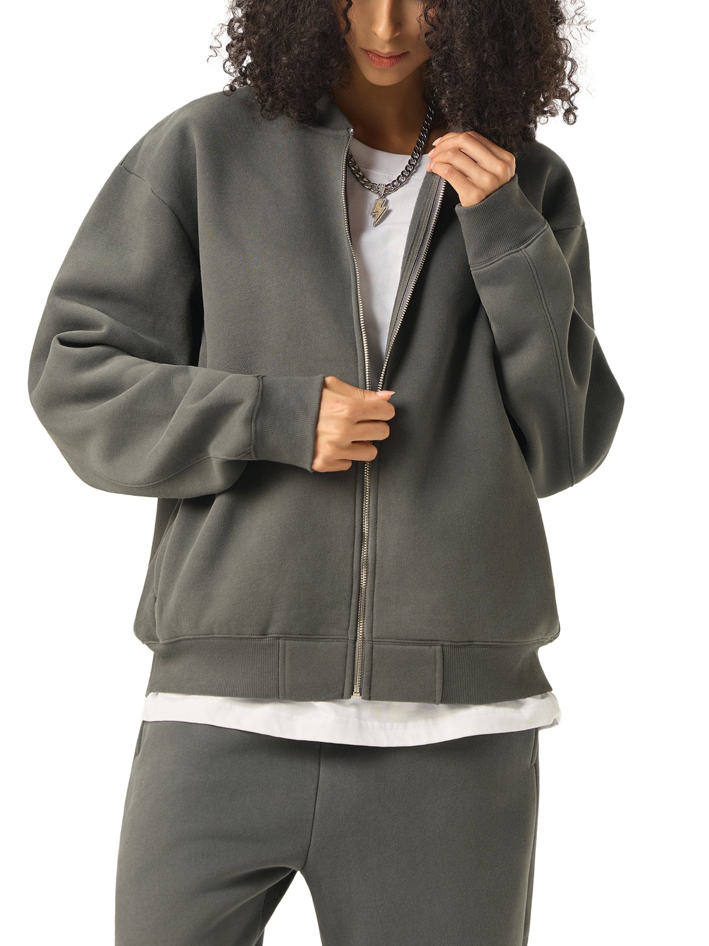 Charlene's Zip Up 2 - Essential Zip-Up Fleeced Varsity Jacket